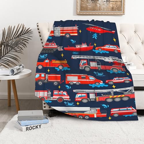 Firetrucks Fire Engines Trucks Throw Blanket Lightweight Blanket Gift for Girls Boys Soft Funny Animal Blanket for Bed Couch Sofa Chairs—All Season 40''x50'' for Kids/Children