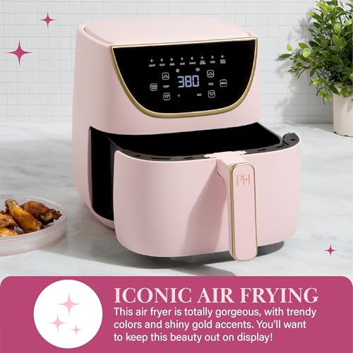 Paris Hilton Air Fryer, Large 6-Quart Capacity, Touchscreen Display, 8-in-1 (Air Fry, Roast, Broil, Bake, Reheat, Keep Warm, Pizza, Dehydrate), Dishwasher Safe and Nonstick Basket and Crisper, Pink