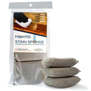 mākrs - stain sponge, (3 pack) staining pads, lint, snag & streak-free wood stain applicator, micro-brush material over foam core, for wood stain and oil based finishes, professional results