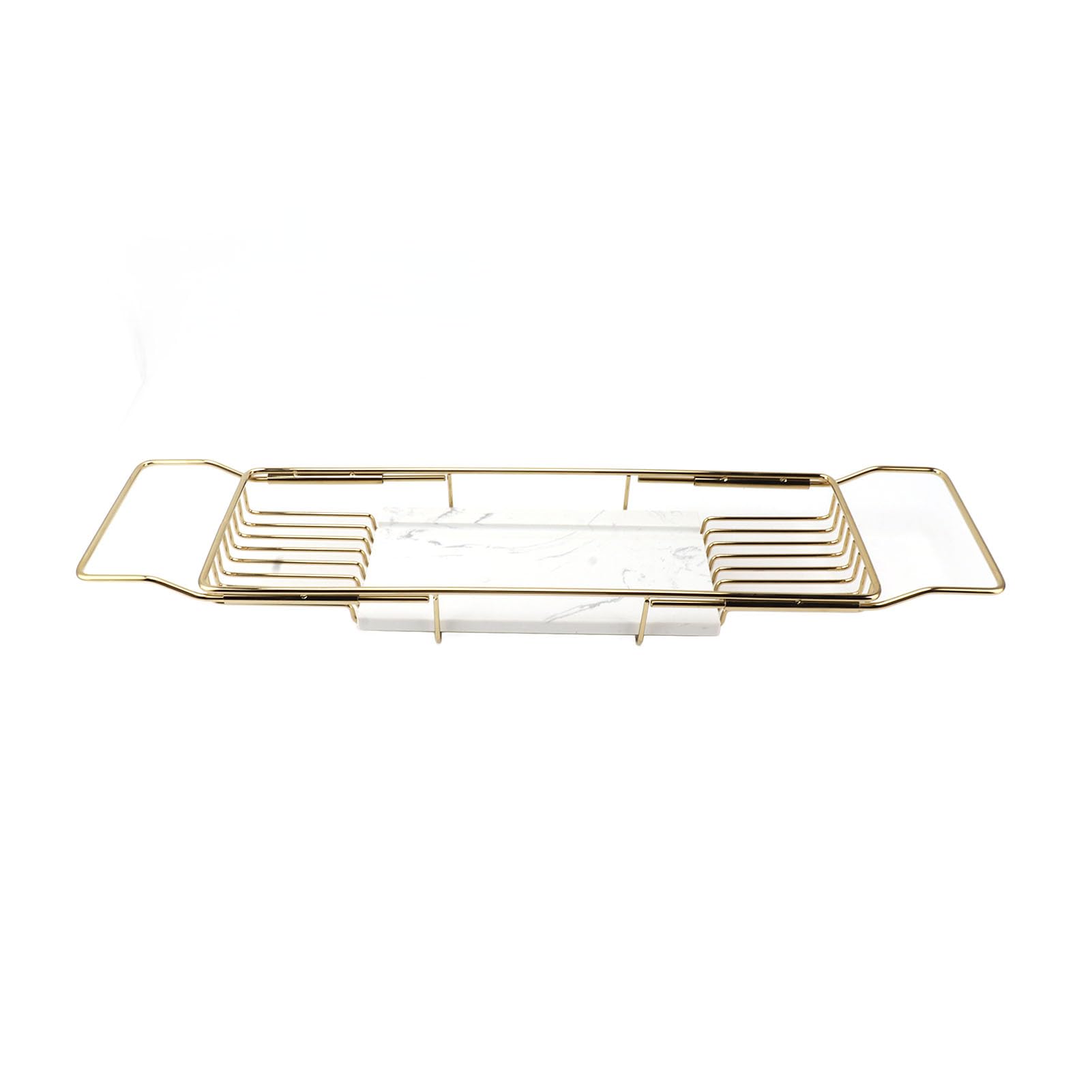 Metal Marble Bathtub Rack, Bathtub Caddy Tray Stainless Steel Shower Caddy Tray with Extending Sides, Bathroom Trays (Gold White)