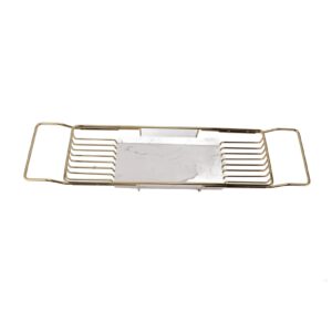 Metal Marble Bathtub Rack, Bathtub Caddy Tray Stainless Steel Shower Caddy Tray with Extending Sides, Bathroom Trays (Gold White)