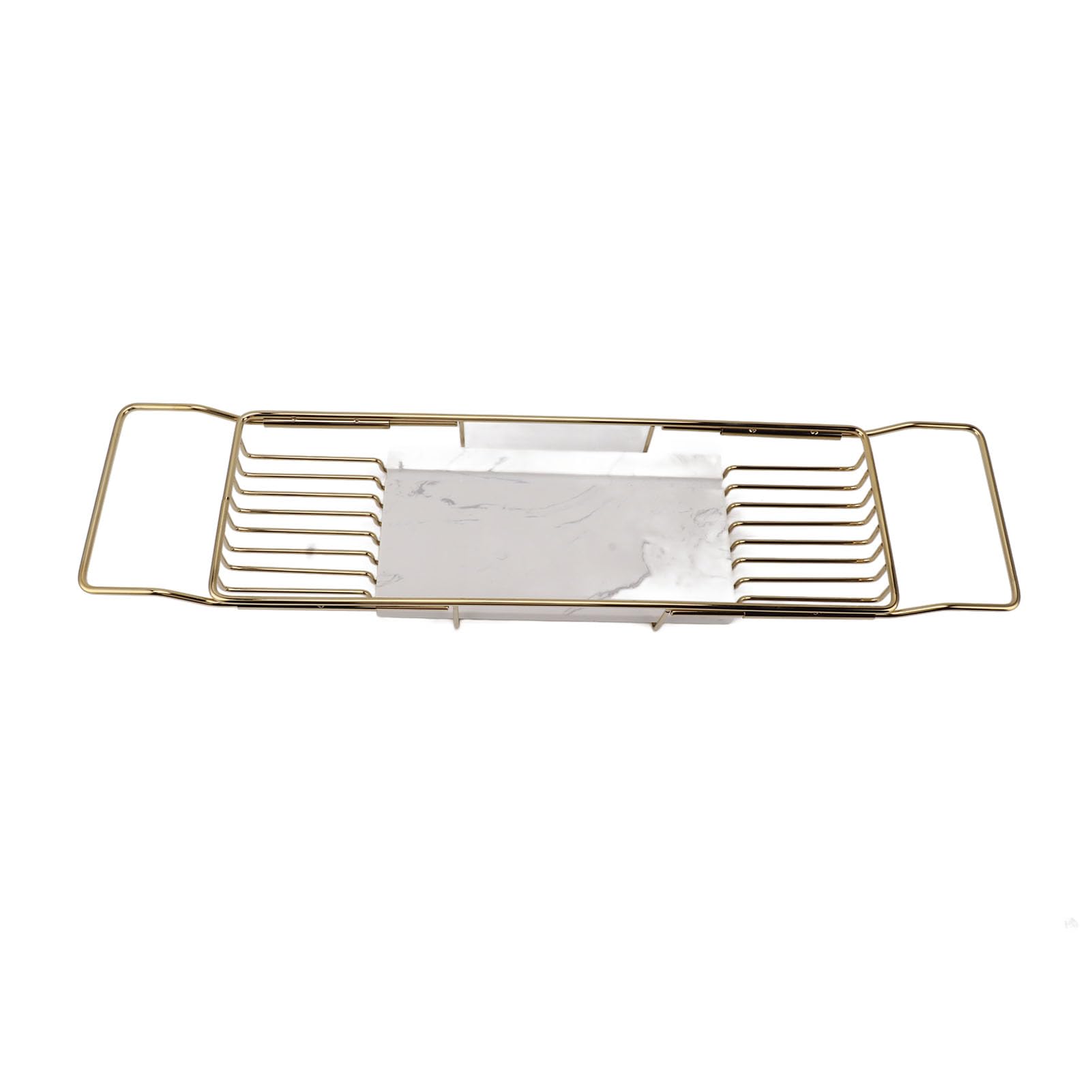 Metal Marble Bathtub Rack, Bathtub Caddy Tray Stainless Steel Shower Caddy Tray with Extending Sides, Bathroom Trays (Gold White)