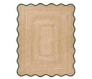 chouhan international natural jute wave scalloped rug bohemian rug decor rug handwoven rug custom rug decorative rug (green-6x8 ft)