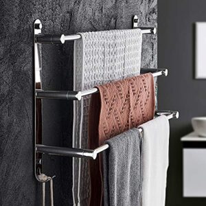 luceae tea towel holders, 3-tier bath towel rack stainless steel towel shelves with hooks, wall mounted towel rail towel bar for kitchen bathroom/70cm