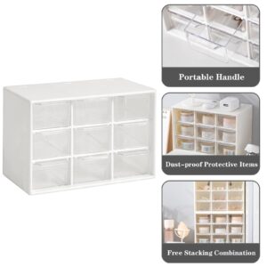 Dafape Mini Storage Drawers, Small 9 Drawers Organizer Bins Stackable Clear Plastic Box for Desk Office Bedroom Kitchen Makeup Jewelries Parts Gadgets Square Trays Desktop Stationary (White)