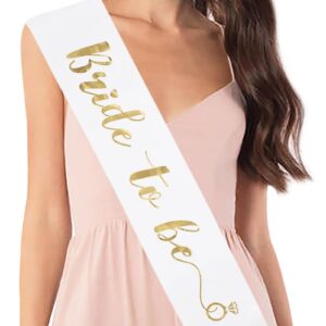 Jozlynn Bride to Be Sash Bachelorette Party White Satin Sash with Gold Foil Lettering Decorations Supplies Accessories Wedding Engagement Party (1 Pcs)