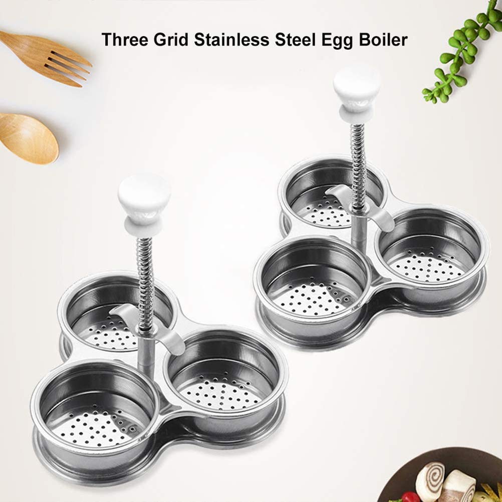 Egg Poachers, 3 Cups Egg Poacher Pan Stainless Steel Poached Egg Cooker Egg Poachers Cookware Set with 3 Nonstick Large Egg Poacher Cup, Egg Poacher Pan Insert, Easy to Use (Silver)