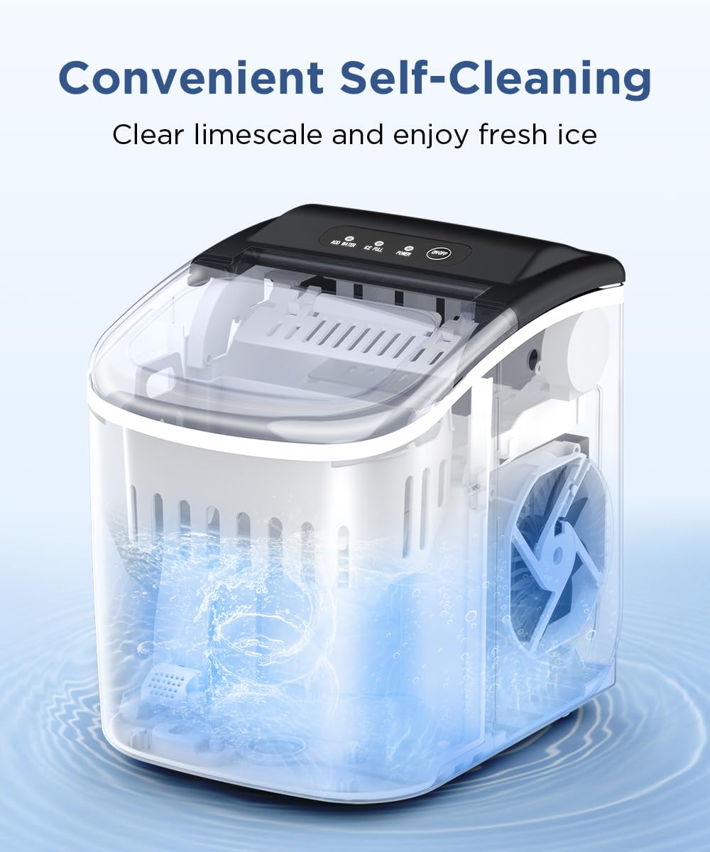 COWSAR Ice Maker Countertop, Stainless Steel Portable Ice Maker Machine with Self-Cleaning, 26.5lbs/24Hrs, 6 Mins/9 Pcs Bullet Ice, Perfectly for Home Use, Gift