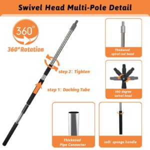 Frebuta Multi-Purpose Splice Extension Pole, 2Feet-11Feet Paint Roller Pole Long Handle with 180 Degree Swivel Head Window Squeegee Gutter Cleaning Tools Extendable Pole with Sponge Sturdy Durable