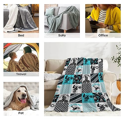 ZHONGKUI Dirt Bikes Blanket,Gift for Motocross Rider,Extreme Sports Flannel Blanket for Boys Kids Teens,Motorcycle Fuzzy Blanket Plush Blankets for Couch,Bed,Camping,40"x50"-Throw Size for Kids