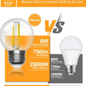 【Upgraded】 E26 Led Bulbs 60 watt G16.5 Led Light Globe Small Light Bulb, Warm White 2700K, Vintage Edison Bulb, Led Edison Bulb 6W for Celling Fan Vanity Light CRI 90+ 750LM, Non-Dimmable, 4-Pack