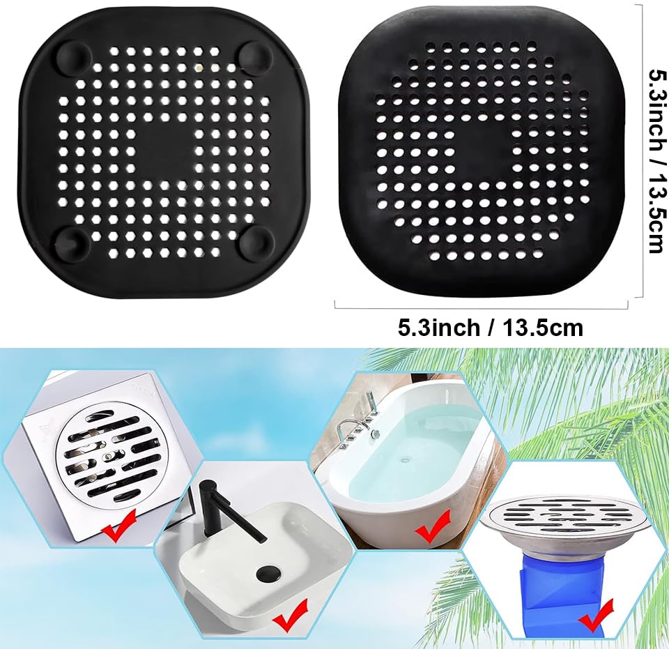 2Pack Drain Hair Catcher, Hair Catcher Shower Drain, Sink Drain Strainer, Shower Drain Cover Hair Catcher Stopper, Shower Drain Protector Sink Strainer with Suction Cups for Bathroom/Kitchen/Bathtub