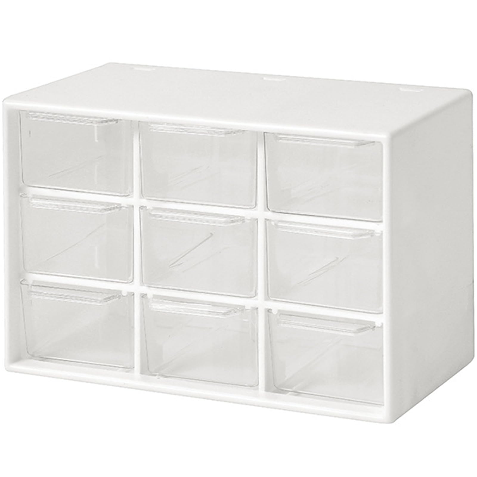 Dafape Mini Storage Drawers, Small 9 Drawers Organizer Bins Stackable Clear Plastic Box for Desk Office Bedroom Kitchen Makeup Jewelries Parts Gadgets Square Trays Desktop Stationary (White)