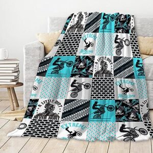 ZHONGKUI Dirt Bikes Blanket,Gift for Motocross Rider,Extreme Sports Flannel Blanket for Boys Kids Teens,Motorcycle Fuzzy Blanket Plush Blankets for Couch,Bed,Camping,40"x50"-Throw Size for Kids