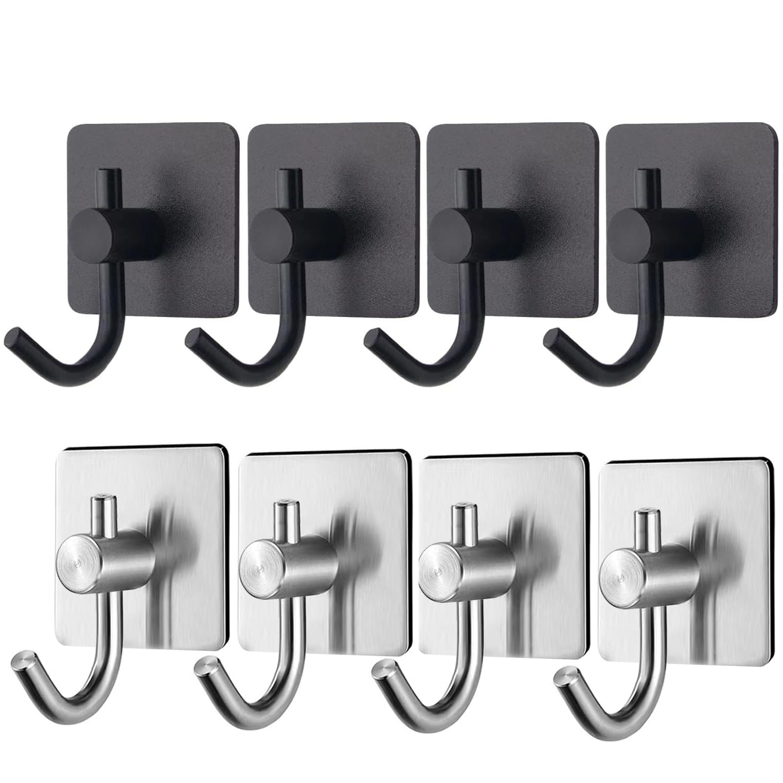 AT MOUSE Adhesive Wall Hooks for Wall, 3M Heavy Duty Sticky Hooks 20LB, Waterproof Stainless Steel Towel Hooks for Key, Clothes, Closet Hook (8 Pieces)