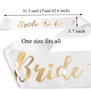 Jozlynn Bride to Be Sash Bachelorette Party White Satin Sash with Gold Foil Lettering Decorations Supplies Accessories Wedding Engagement Party (1 Pcs)