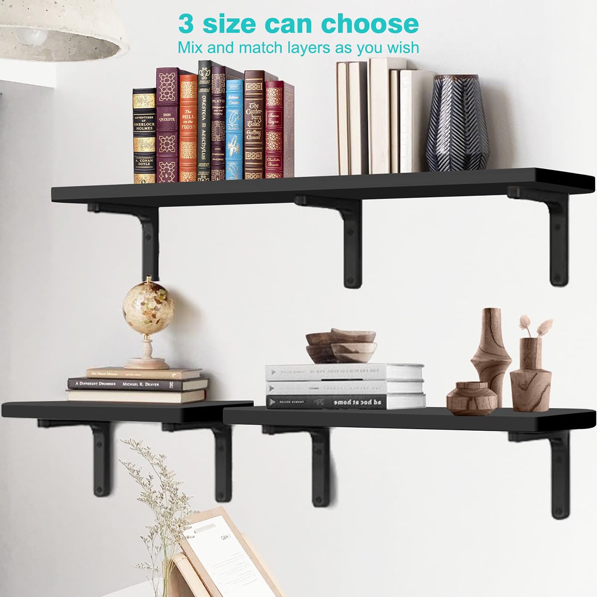 Aicoo Long Black Floating Shelves 31.3 Inches Black Shelf for Wall Decor Suitable for Living Room/Bathroom/Kitchen/Office Shelves Heavy Duty Display Shelf 2 Set