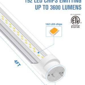 ELEKICO 20-Pack T8 Led Bulbs 4 Foot, 24W 3600LM 6500K Daylight 4' T8 Led Light Bulbs, Ballast Bypass, G13 Base Type B Dual-End Powered 4ft Led Tube Light, Led Replacement for Fluorescent Tubes