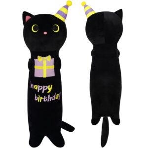 jerokumi long cat plush pillow, 24inch cute birthday plush black cat plush, birthday stuffed animal,long cat plushie soft cat hugging pillow for kids, boys and girls birthday gift