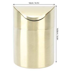 BORDSTRACT Mini Trash Can with Lid, Stainless Steel Swing Lid Trash Can, Fingerprint Proof Compact Can, Small Trash Can, Desk Trash Can, Mini Countertop Trash Can for Office, Gold