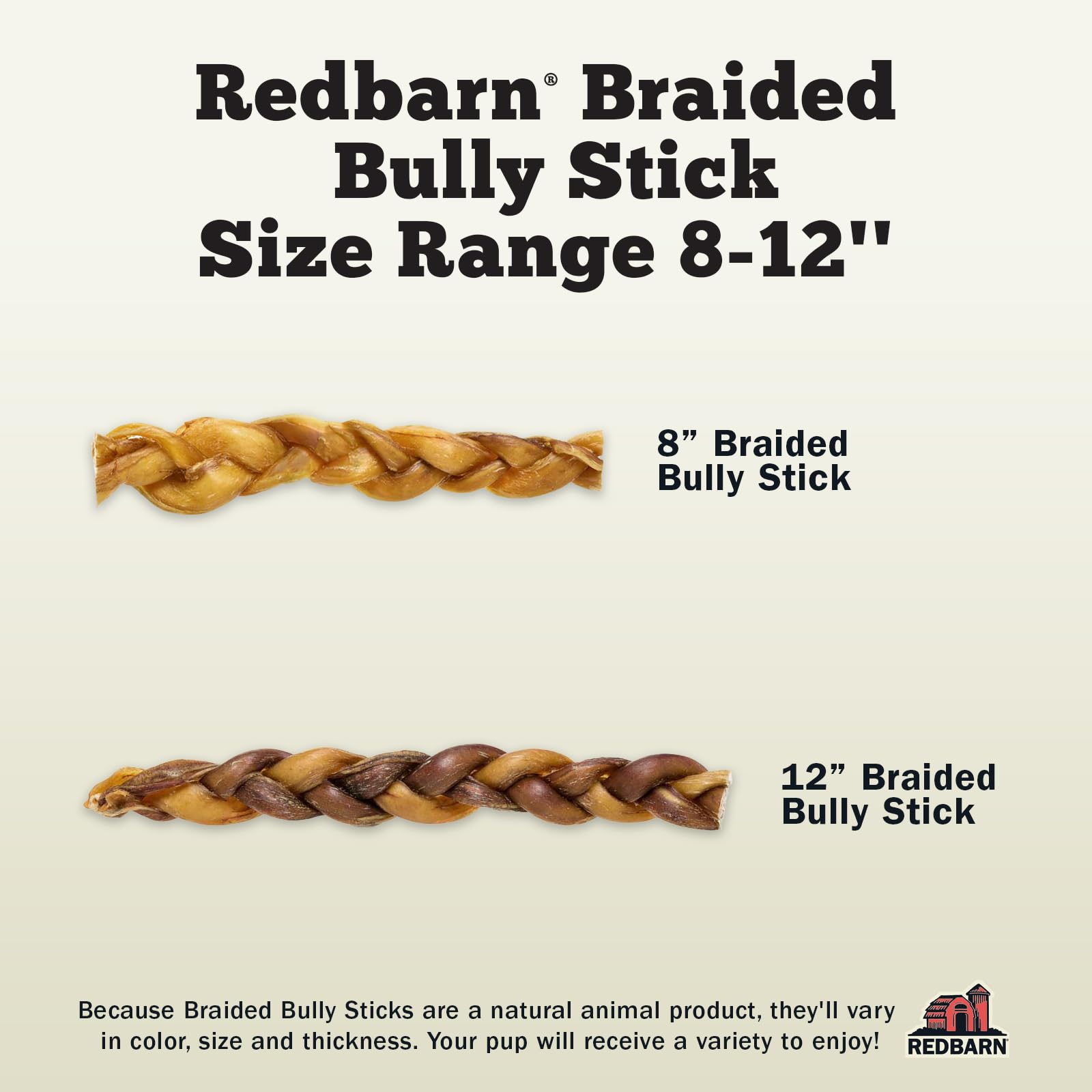 Redbarn Pet Products All Natural 8-12" Braided Bully Sticks for Medium & Large Dogs - Healthy Long Lasting Beef Chews Variety Party Pack - Single Ingredient Low Odor Rawhide Free - 1 lb Bag