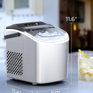 COWSAR Ice Maker Countertop, Stainless Steel Portable Ice Maker Machine with Self-Cleaning, 26.5lbs/24Hrs, 6 Mins/9 Pcs Bullet Ice, Perfectly for Home Use, Gift