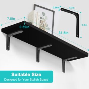 Aicoo Long Black Floating Shelves 31.3 Inches Black Shelf for Wall Decor Suitable for Living Room/Bathroom/Kitchen/Office Shelves Heavy Duty Display Shelf 2 Set