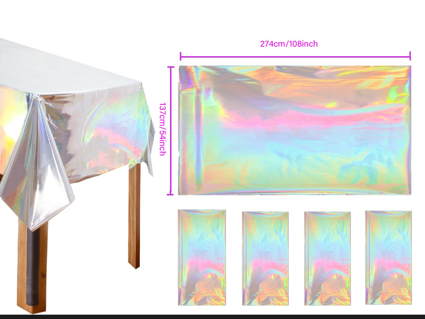 GOQAGA 8 Pack Rainbow Plastic Tablecloth Colorful Rectangle Birthday Party Woman Bride Wedding Birthday Table Cloth Christmas Decorations Disposable Laser 54" x108"