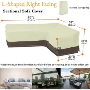 LBW Patio Furniture Cover L Shaped,58''WX85''L Outdoor Sectional Cover Waterproof,420D Veranda Garden Lounge Sectional Sofa Cover Right Facing with Air Vent and Strap,Beige&Coffee