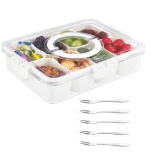 alexpre divided serving tray with lid,snack box,portable snack platters organizer,charcuterie snackle box container with 8 compartments & 5 forks,food storage containers,keep your candy,chips fresh.