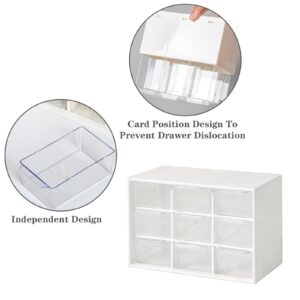 Dafape Mini Storage Drawers, Small 9 Drawers Organizer Bins Stackable Clear Plastic Box for Desk Office Bedroom Kitchen Makeup Jewelries Parts Gadgets Square Trays Desktop Stationary (White)