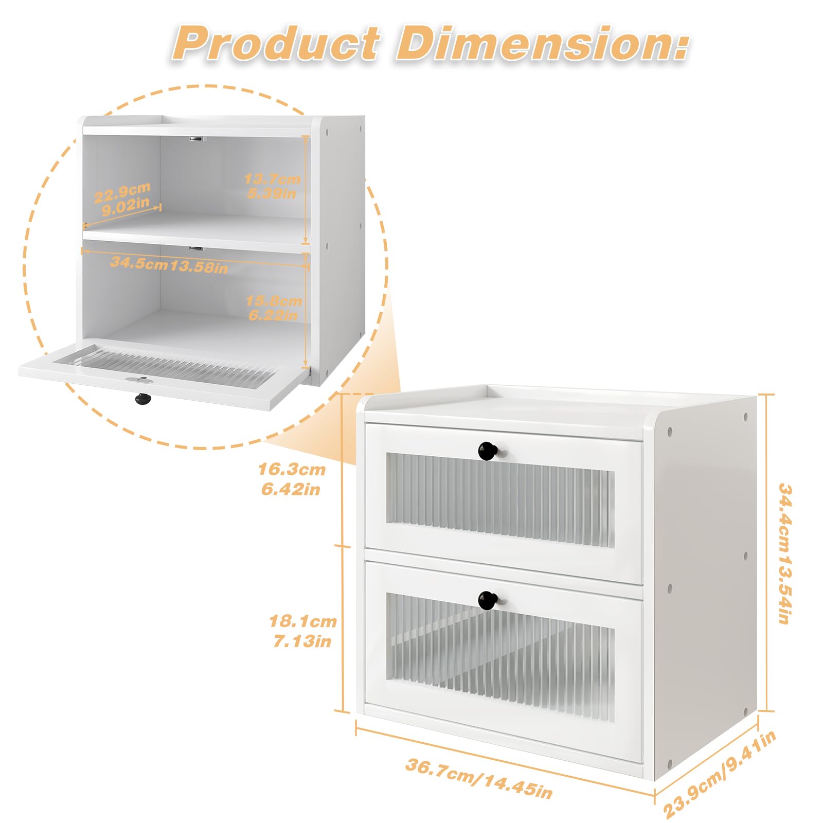 Alpeir Double Layer Large Bread Box for Kitchen Counter, Wooden Corner Bread Storage Container with Acrylic Window, White