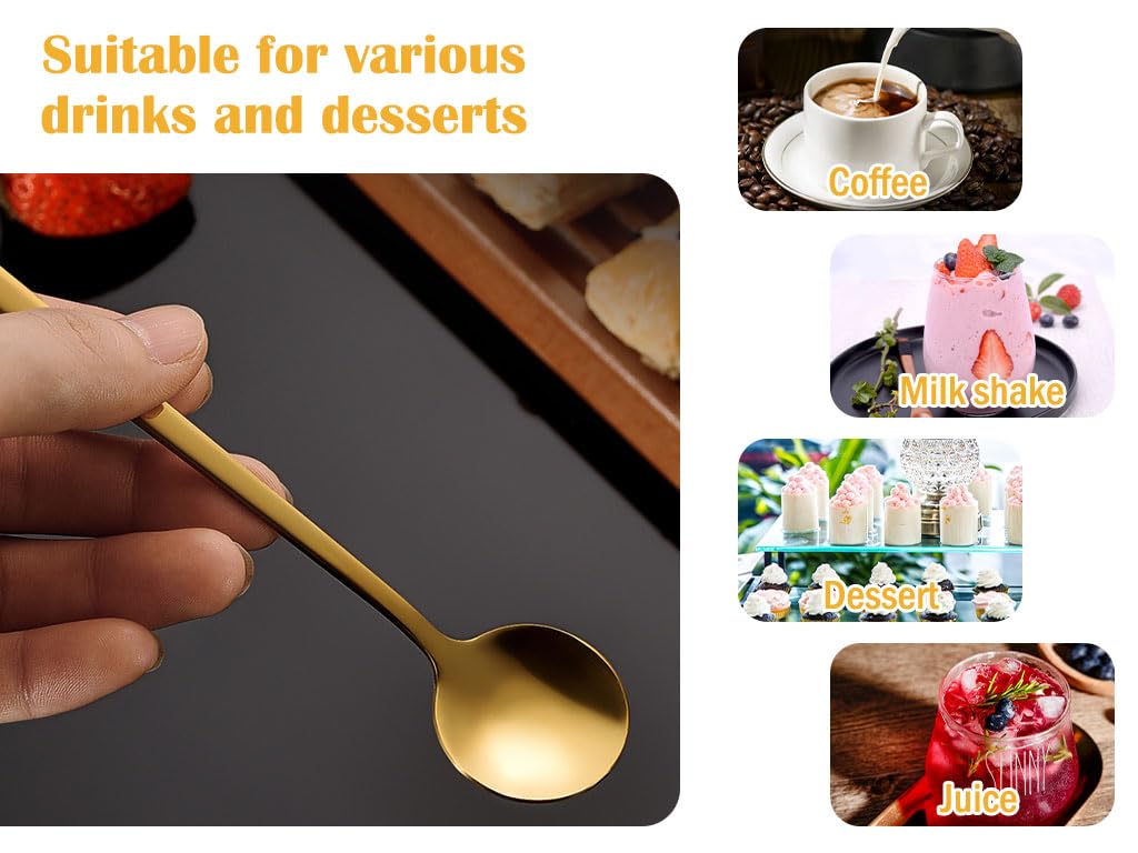 Kellegour 20 PCS Coffee Spoons,Espresso Spoons,Stirring Spoons,Gold Spoons,Mini Coffee Spoons,Long Handle Spoons,for Stirring Coffee, Dessert Cake,Ice Cream,Soup,Cappuccino 6.8Inch (gold)