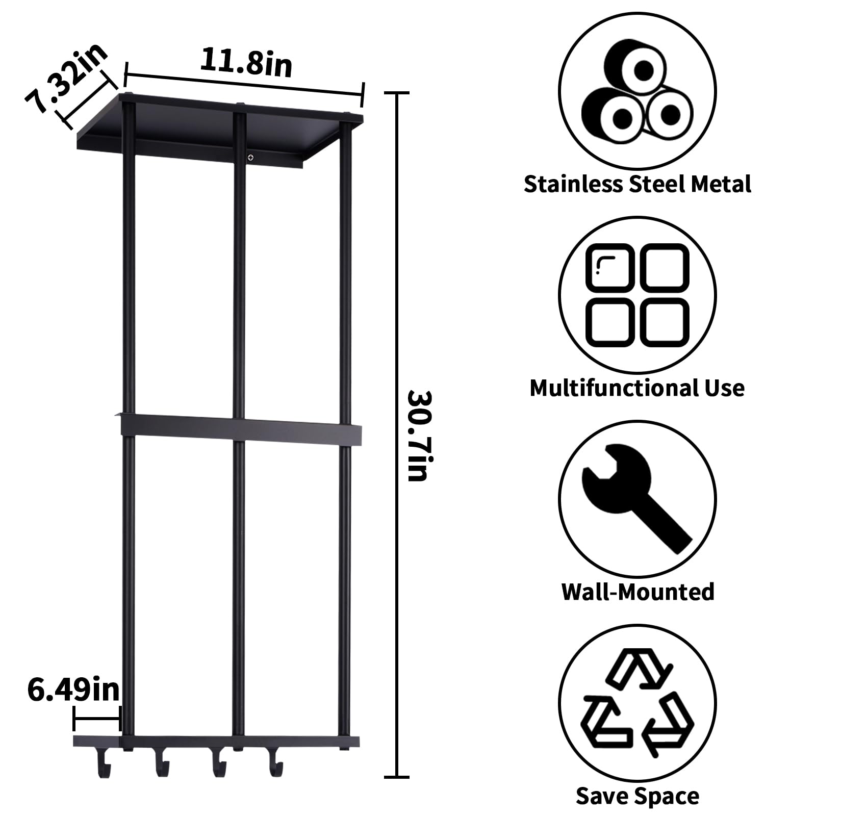 Gtouse Camping Chair Storage, Camping Chair Organizer for Garage Storage, Metal Camping Chair Wall Storage Holder, Floating Shelf with 4 Hooks for Garage Organization