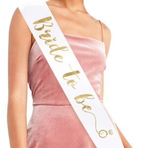 Jozlynn Bride to Be Sash Bachelorette Party White Satin Sash with Gold Foil Lettering Decorations Supplies Accessories Wedding Engagement Party (1 Pcs)