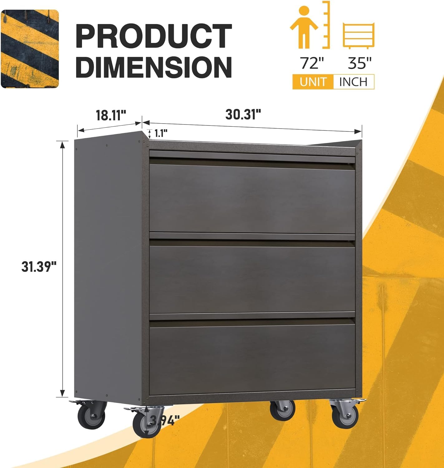 SUXXAN Metal Rolling Garage Cabinet with Three Drawers, Perfect for Garage, Home, Warehouse, Basement, Assembly Required (Three Layers Retro)