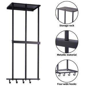 Gtouse Camping Chair Storage, Camping Chair Organizer for Garage Storage, Metal Camping Chair Wall Storage Holder, Floating Shelf with 4 Hooks for Garage Organization