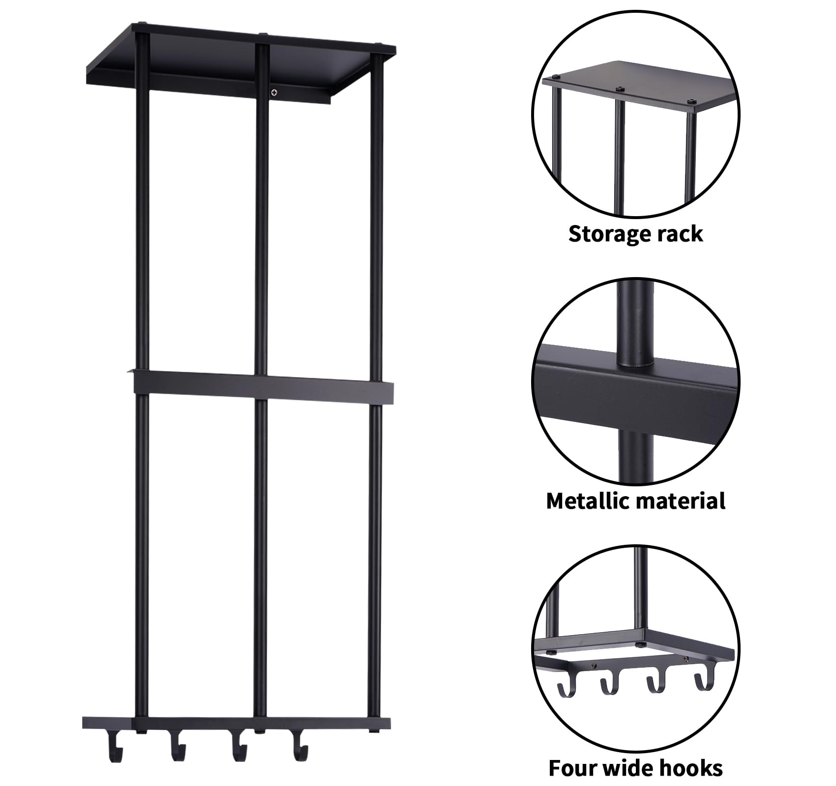 Gtouse Camping Chair Storage, Camping Chair Organizer for Garage Storage, Metal Camping Chair Wall Storage Holder, Floating Shelf with 4 Hooks for Garage Organization