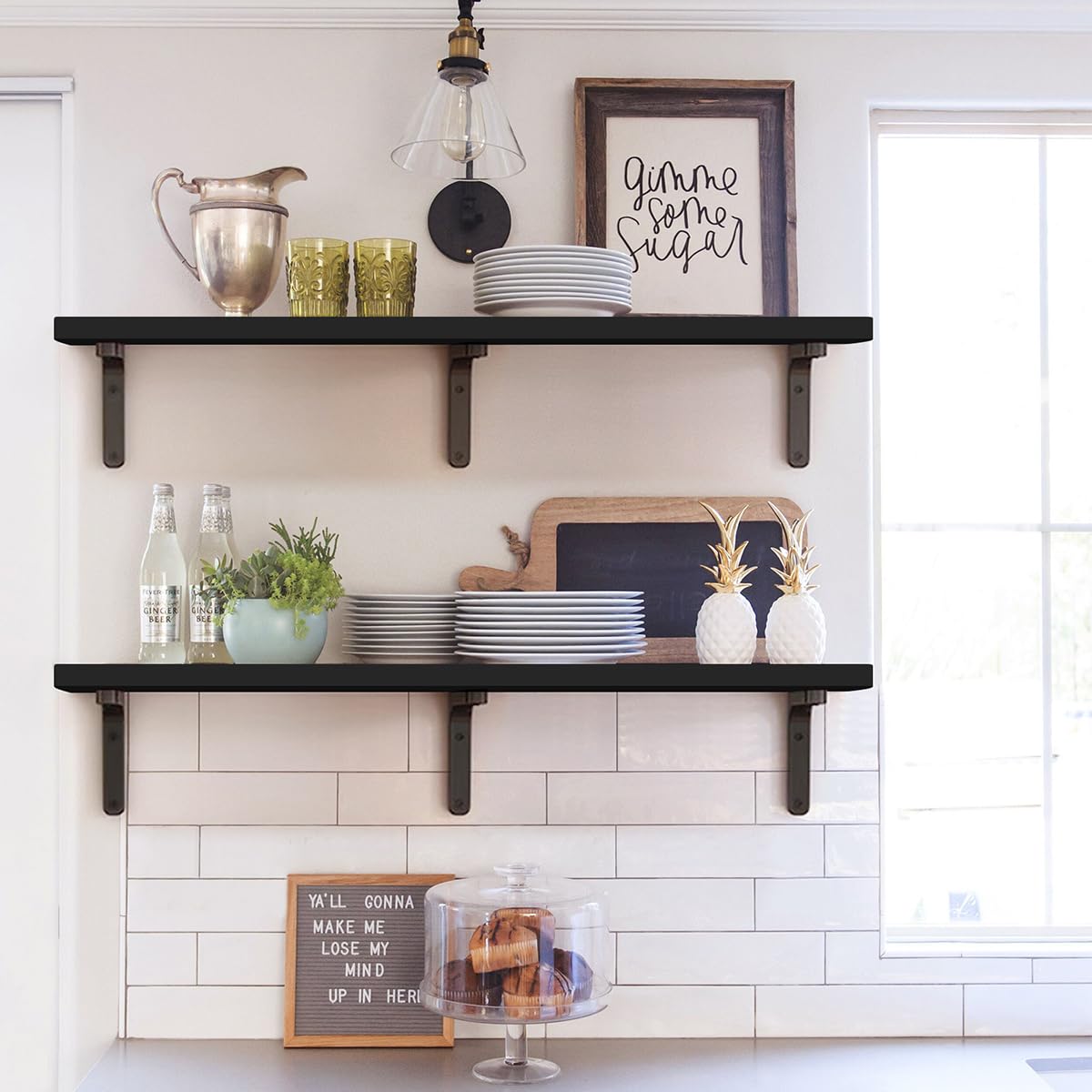 Aicoo Long Black Floating Shelves 31.3 Inches Black Shelf for Wall Decor Suitable for Living Room/Bathroom/Kitchen/Office Shelves Heavy Duty Display Shelf 2 Set