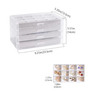 Lolalet Earring Holder Organizer Box Jewelry Storage with 4 Drawers, Clear Acrylic Stackable Earring Case with Adjustable Velvet Trays for Women on Dresser Vanity -Warmwhite, 4 Layers