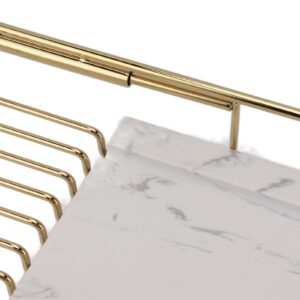 Metal Marble Bathtub Rack, Bathtub Caddy Tray Stainless Steel Shower Caddy Tray with Extending Sides, Bathroom Trays (Gold White)