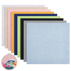 benecreat 18 sheets 9 colors square linen embroidery fabric, 9.8x9.8 inch stitch embroidery cloth needlework fabric for garments crafts accessories, 2 sheets/color