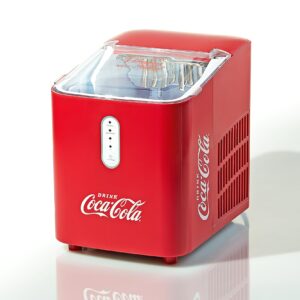 Coca-Cola Automatic Ice Maker, Self- Cleaning, Countertop Size, 26 Pounds in 24 Hours, 9 Large or Small Ice Cubes in 7 Minutes, LED Control Panel, Scoop Included, Perfect for Water Bottles