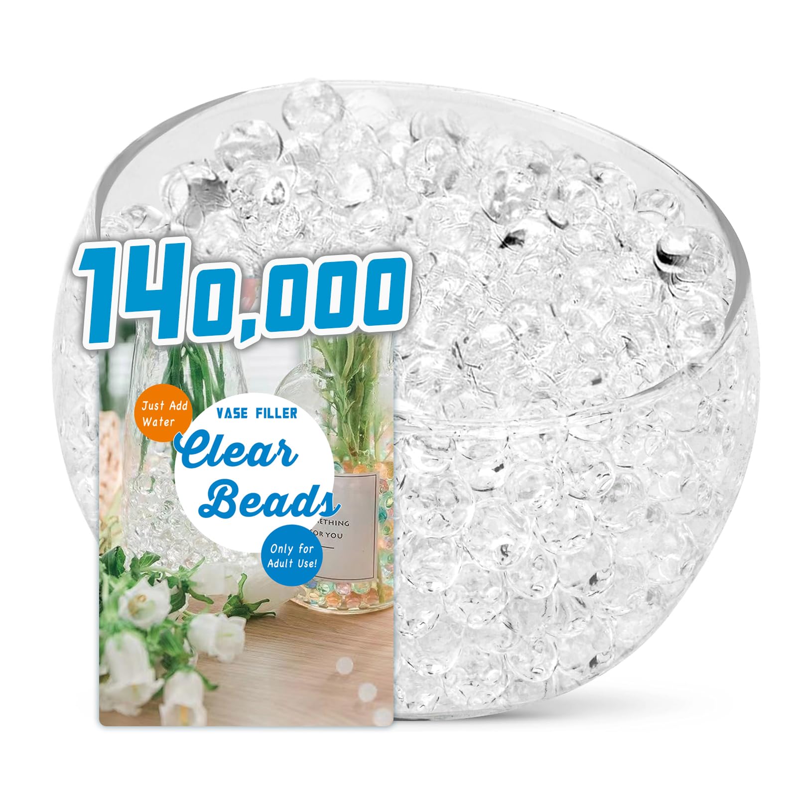 ORIKASO 140,000 Clear Water Beads for Vases,Transparent Water Beads, Vase Fillers for Floating Pearls, Floating Candle Making, Wedding Centerpiece, Floral Arrangement, Christmas Decoration