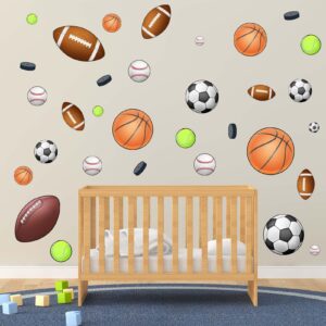 Amimagen Basketball Football Sports Wall Stickers - Kids Baby Boys Wall Decals - Nursery Playroom Classroom Daycare Game Room Bedroom Home Wall Decor