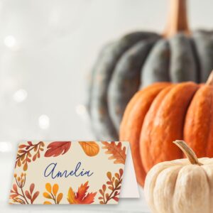 Koko Paper Co Fall Leaves Thanksgiving Table Place Cards | 50 Tent Style Dinner Setting Name Cards | Designed and Made in the U.S.A.