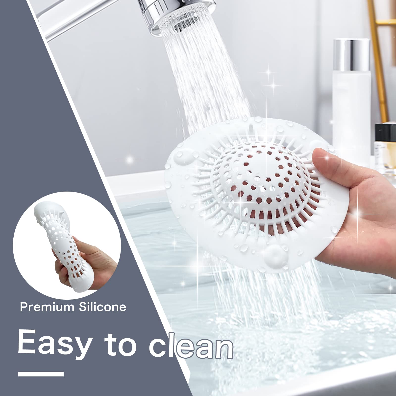 WODETIM Hair Catcher Shower Drain Cover Bathtub Silicone Hair Catcher Stopper Drain Strainers,Home Protectors with Sucker Water Trap Sink Cover for Kitchen Sink Bathroom Tub 3 Pack (White)