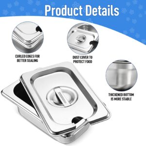 Maxcheck 12 Pcs Stainless Steel Food Containers with Lids 1/9 Size Steam Hotel Table Pans Metal Food Pan Containers for Restaurant Kitchen Freezer(2.5'' Deep)