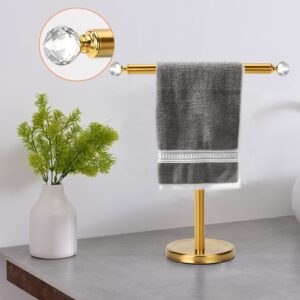 Noonext Gold Hand Towel Holder, Freestanding Hand Towel Rack with Heavy Base, Stainless Steel Towel Holder Countertop for Bathroom (Brushed Gold)