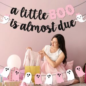 A little Boo Is Almost Due Banner Halloween Little Boo Baby Shower Banner for Halloween Girl Baby Shower Pink Black Girl Halloween Party Decorations